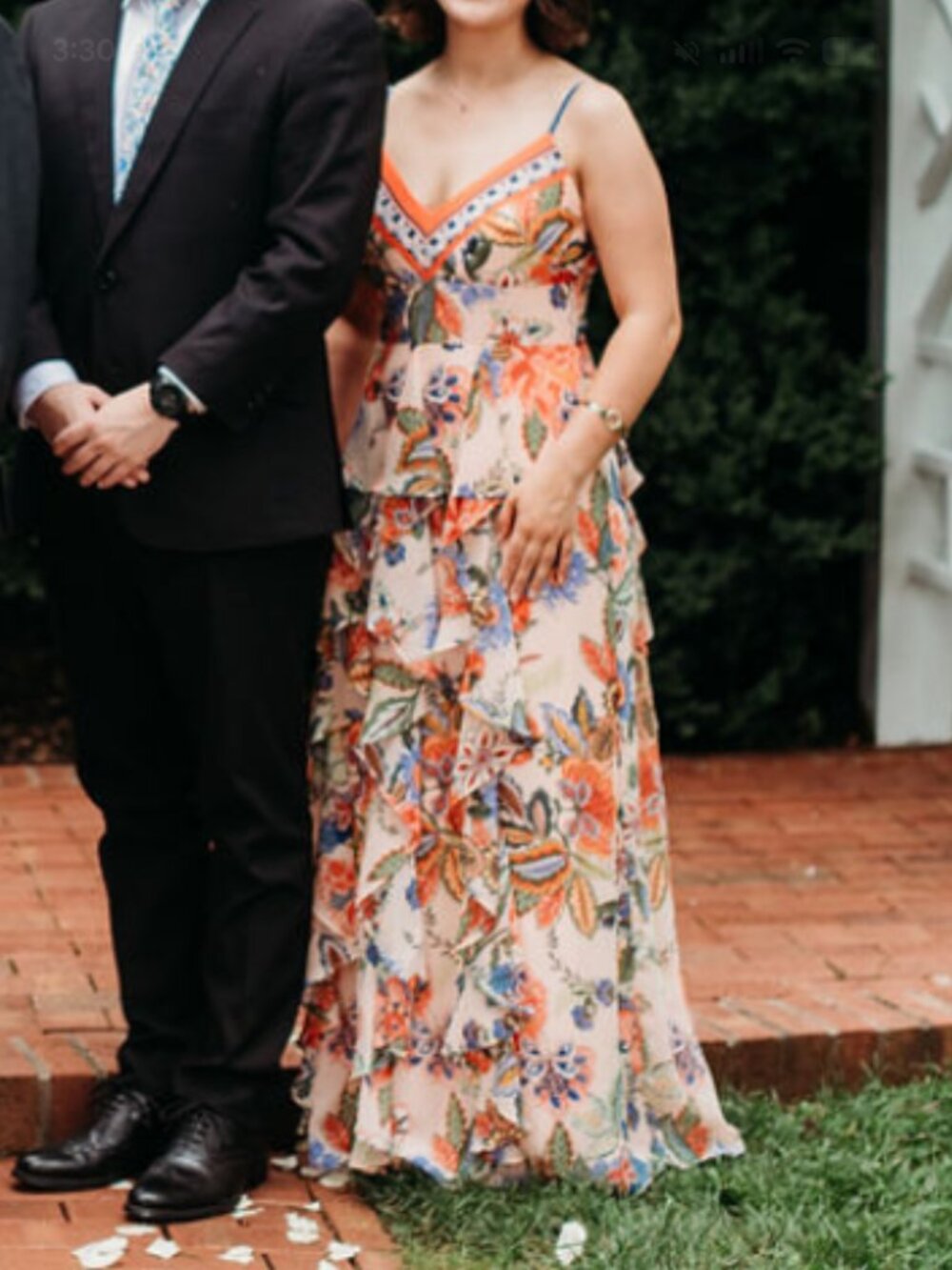 Eliza J  Petite Floral Cascade Ruffle Maxi Dress